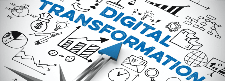 A collage of hand-drawn business icons and charts surrounds the bold blue text 