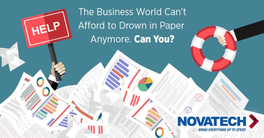 A business drowning in paperwork is offered a life preserver by Novatech, a company that promises to bring things up to