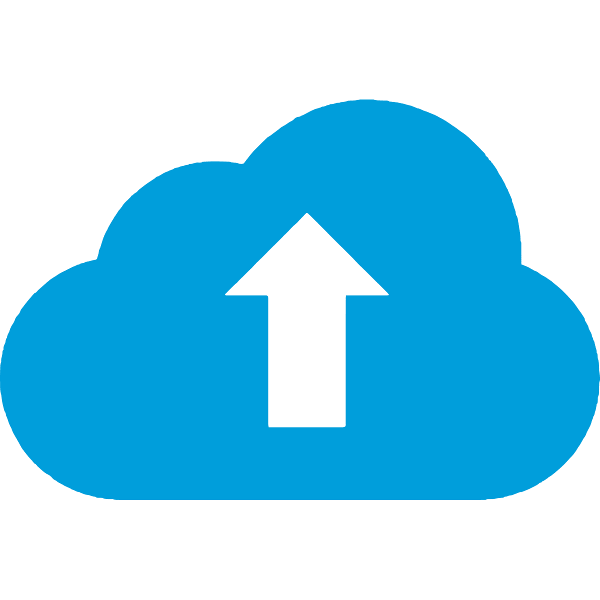 A blue cloud icon with an upward arrow signifies cloud uploading.