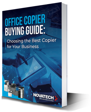 This image is the cover of a buying guide titled 'Office Copier Buying Guide: Choosing the Best Copier for Your
