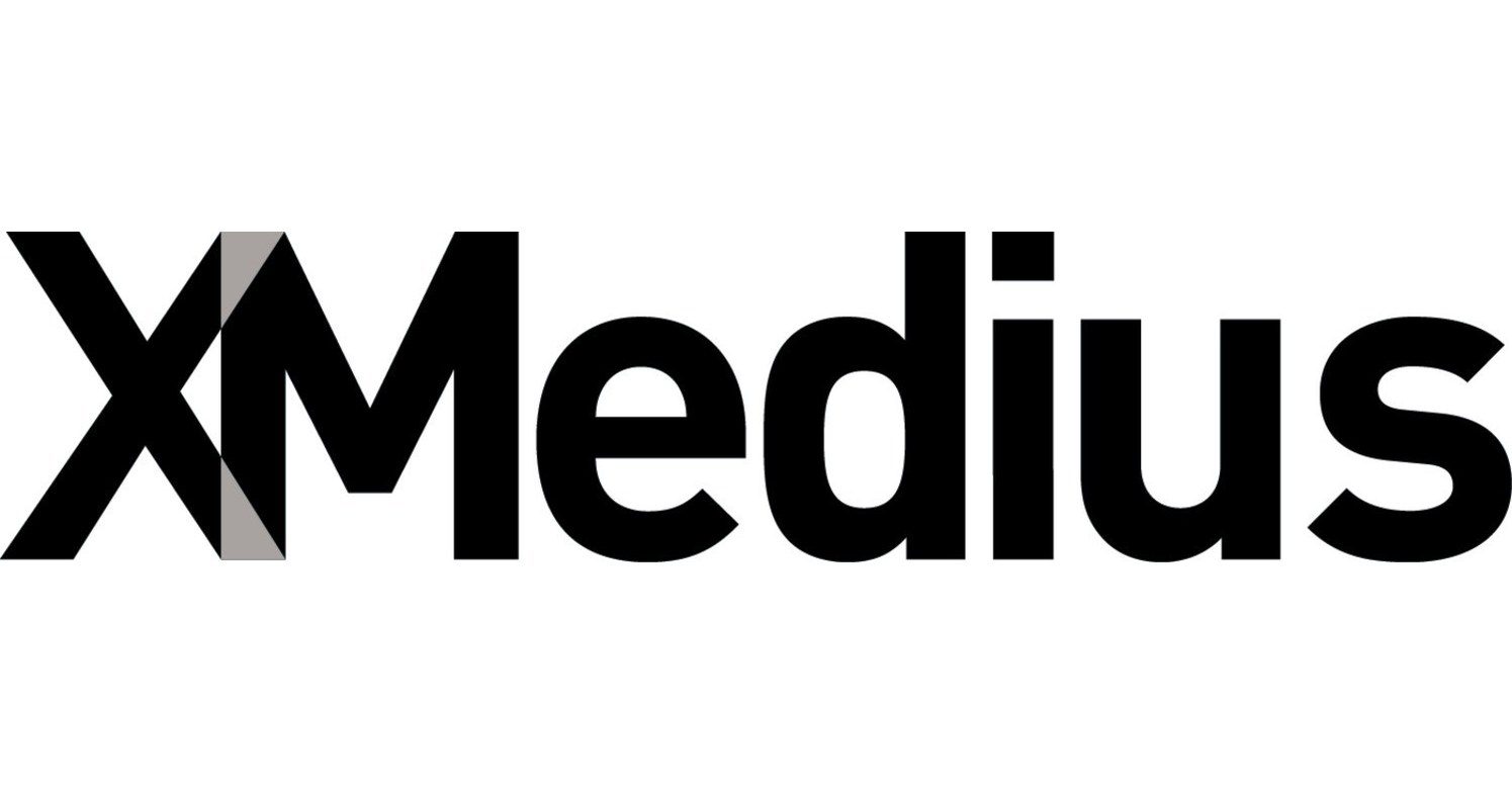 The logo for XMedius, a company specializing in secure document exchange, is displayed in bold black text against a