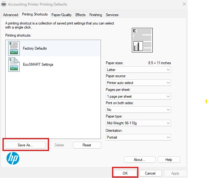 A printer settings