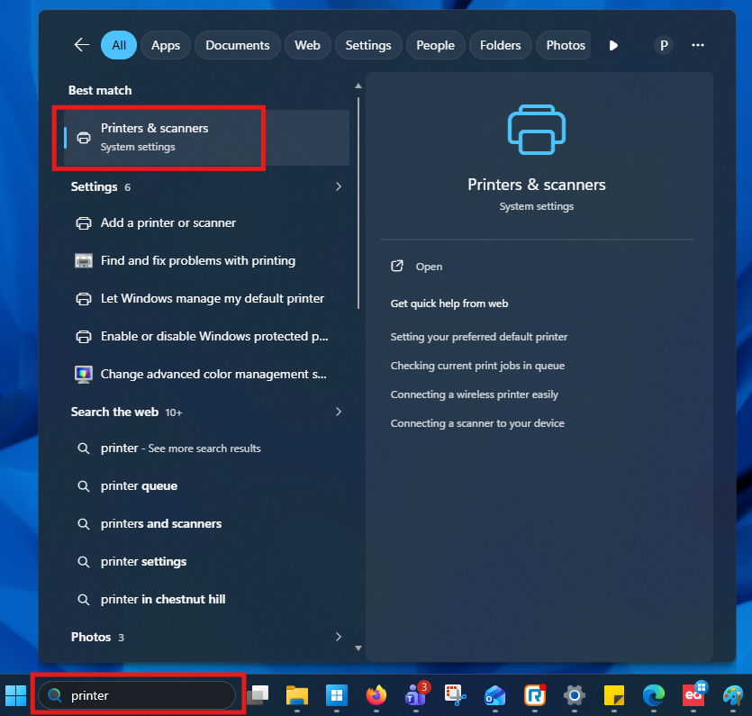 A Windows search interface displays