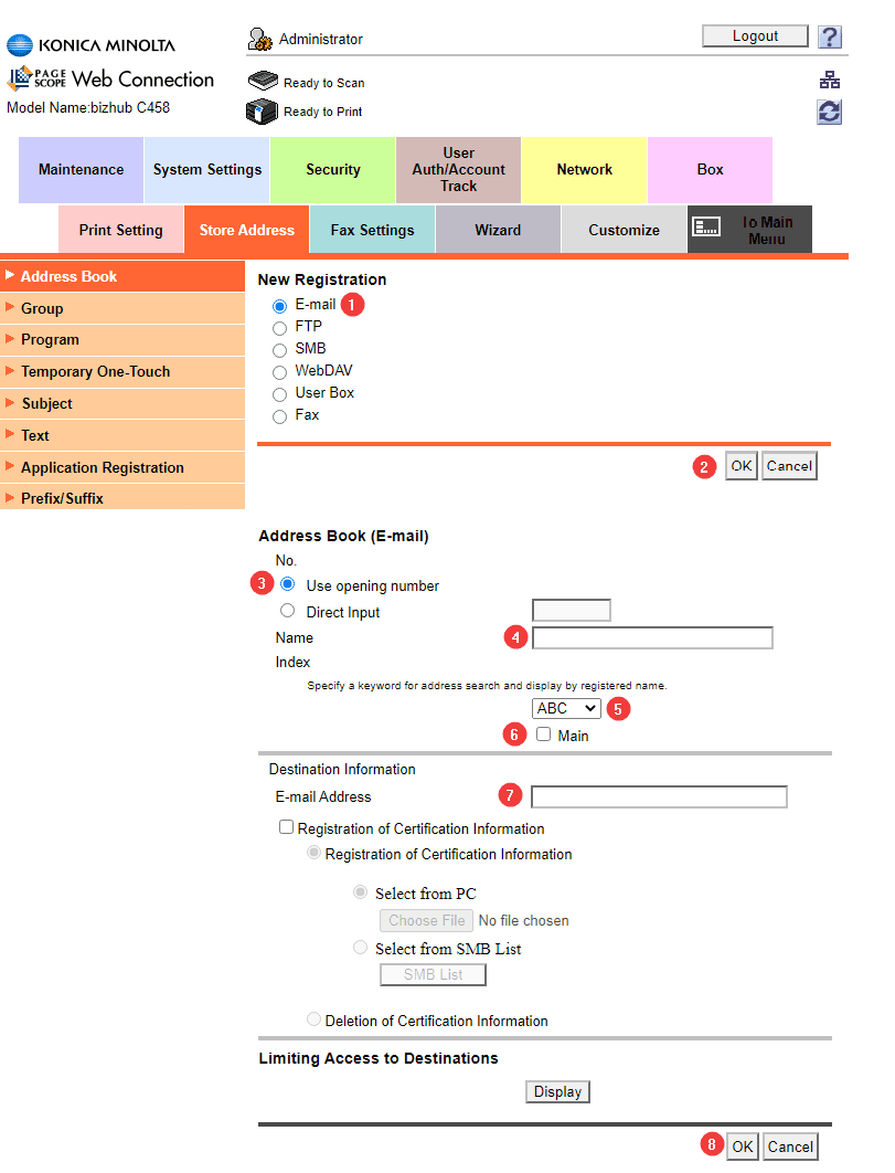 Konica Minolta Add/Delete Users from Address Book