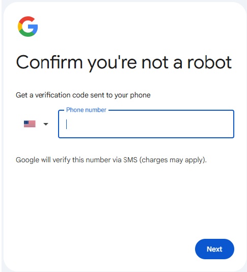 A Google verification page
