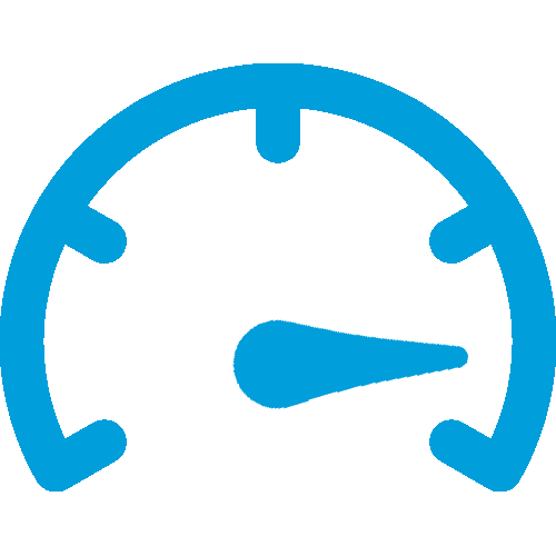 A blue speedometer icon is displayed against a green background.