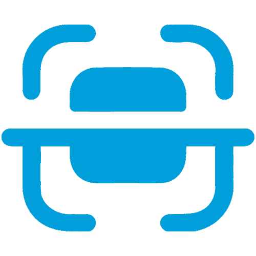 A blue icon representing a scanner is displayed on a green background.