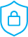 A blue outlined shield containing a padlock symbolizes security, protection, or privacy.